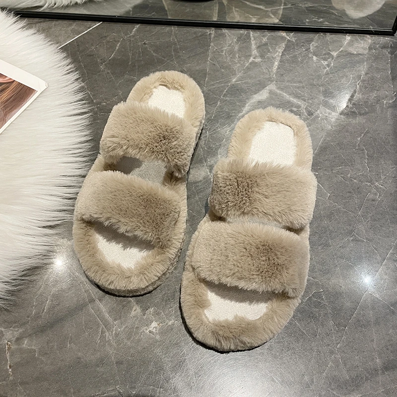 

2024 Fashion Plush Thick Fur Slippers Women's Home Sexy Versatile Cotton Shoes Solid Color Flat Bottom Casual Flip Flops