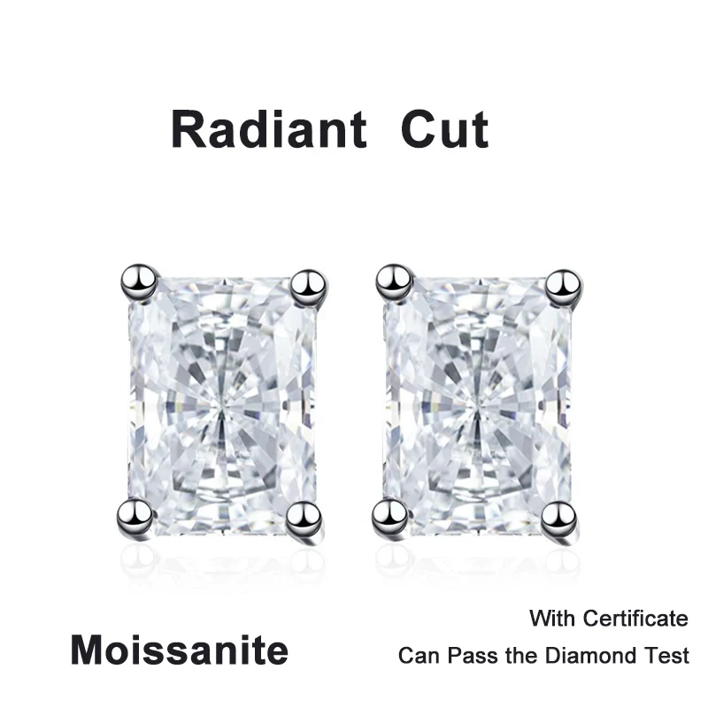 NASIA 0.5CT 1CT 2CT Emerald Radiant Moissanite Studs Earrings for Women Lab Diamond S925 Sterling Silver Earring Jewelry 2026