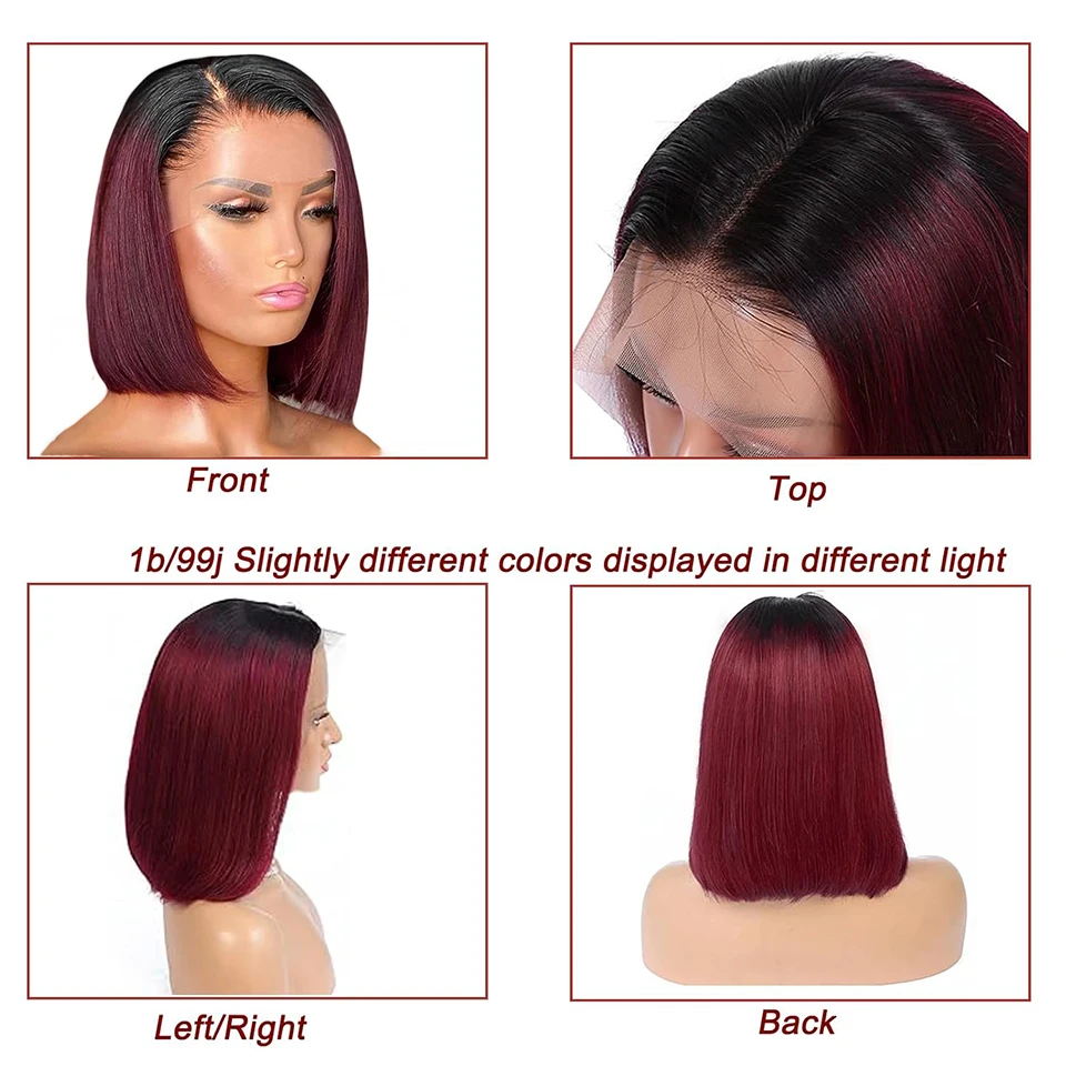 1B Burgundy Lace Front Wigs Human Hair 13x4 1B 99j Bob Wig Pre Plucked Red Short Straight Bob Frontal Wigs for Women