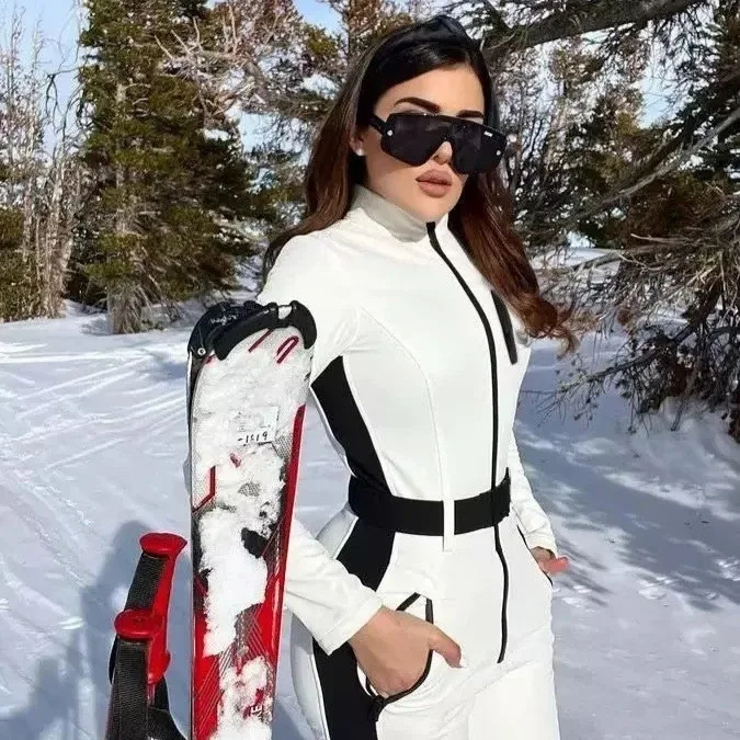 Women's Fashionable Ski Suit 2026 Spring Collection Waterproof Warm All-in-One Ensemble Long Sleeve Commute Style Polyester