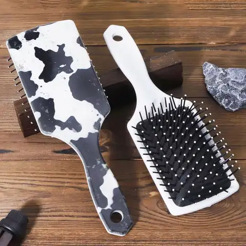 1pc Cow Spot Pattern Airbag Comb, Nylon Brush Scalp Massage Brush, Untied Rope Shaping Tool, Special for Real Hair Wigs