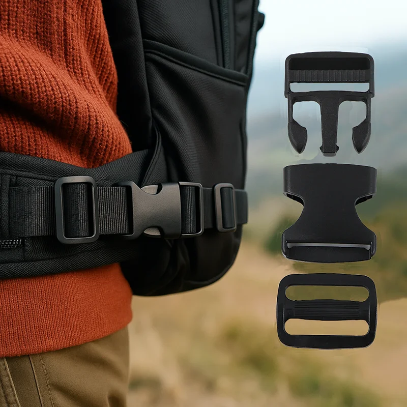 2/5/10 مجموعات 15/20/25/32/38 مللي متر أبازيم بلاستيكية سوداء ضبط الإصدار مشبك لحقيبة حزام حلقة تسلق كليب Tir-Glide المنزلق المشبك