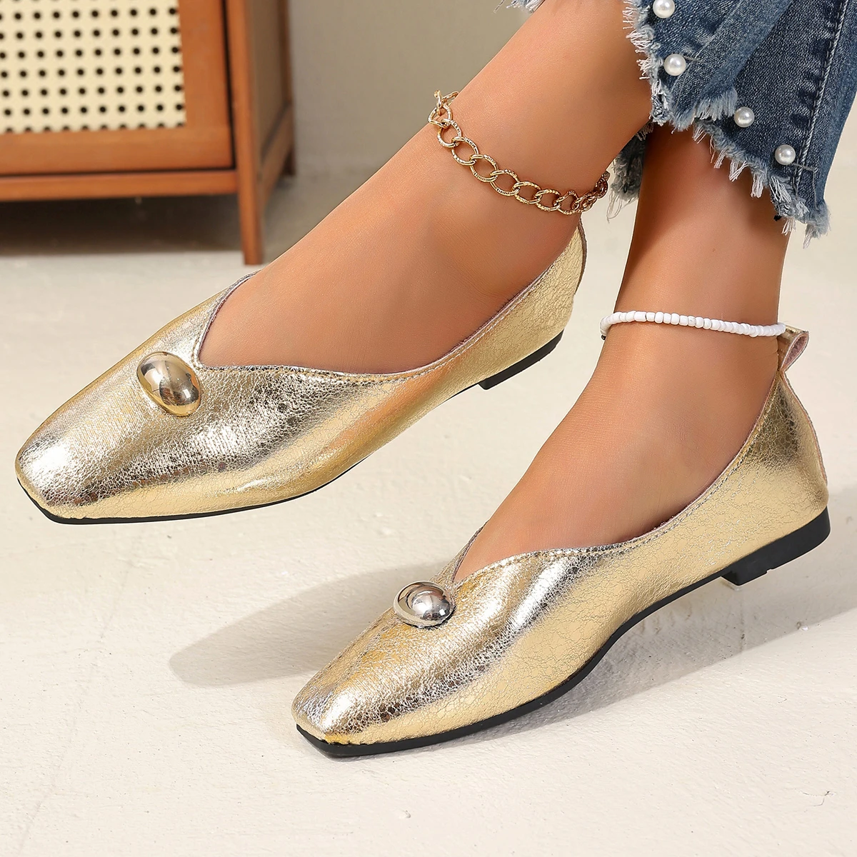 Frauen Wohnungen Plus Größe Französisch Stil Schuhe One Step Flache Karree Loafers Schuhe Vielseitige Bequeme Sommer Turnschuhe Frauen – Detail 11