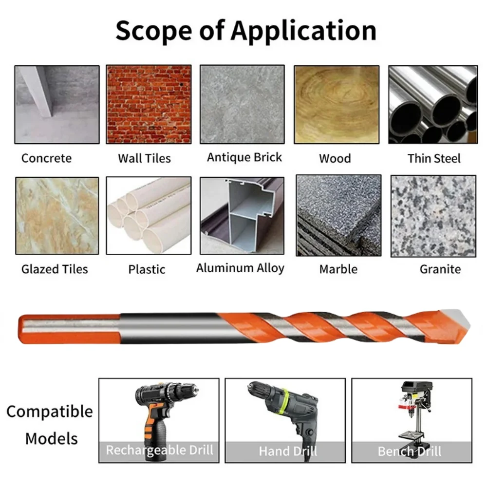 Juego de brocas de carburo de tungsteno, herramienta de perforación de 3-12mm, 5/7/8 piezas, para vidrio, azulejo, hormigón, madera