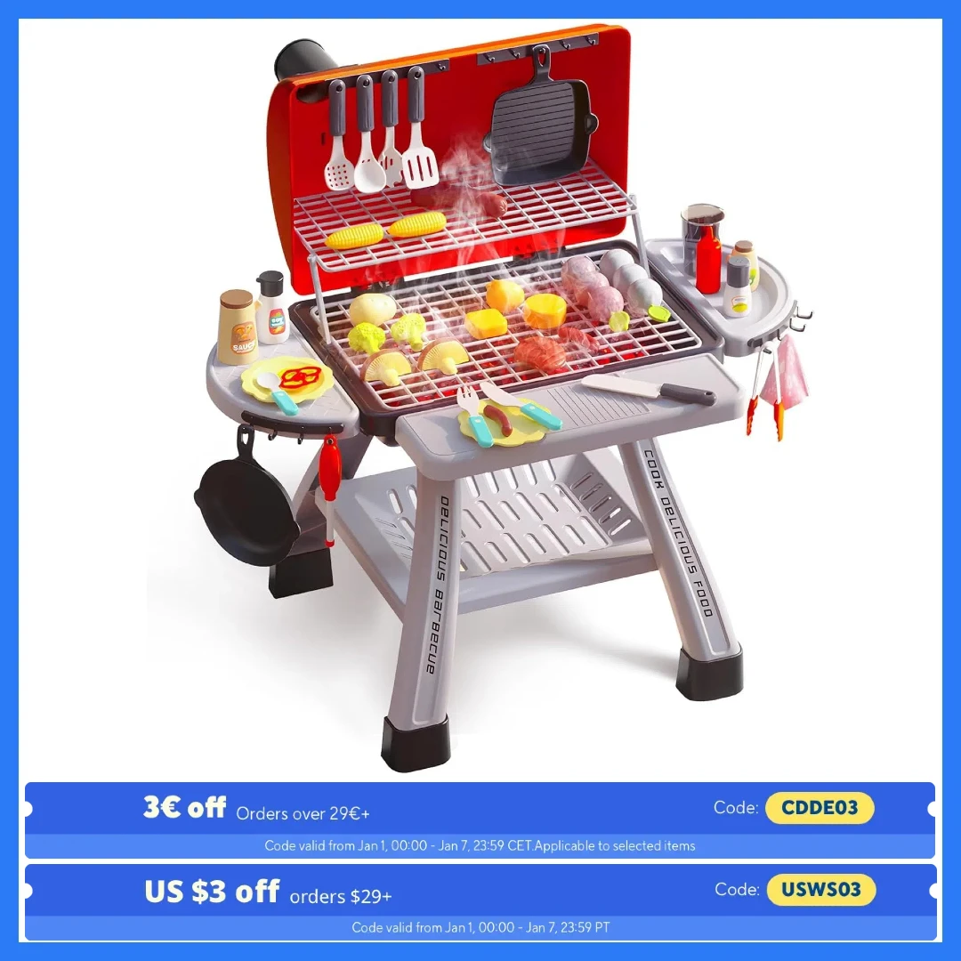 CUTE STONE Children's BBQ Grill Toy, Kitchen Playset, Realistic Smoke BBQ Grill Playset with Toy Kitchen Accessories.