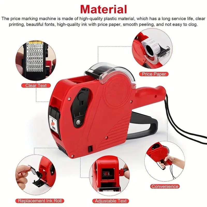 MX-5500 8 Digits Handheld Price Tag Gun with 1 Ink Coding Machine Price Label Gun for Retail Stores Supermarket $ € £ ₽ Kg