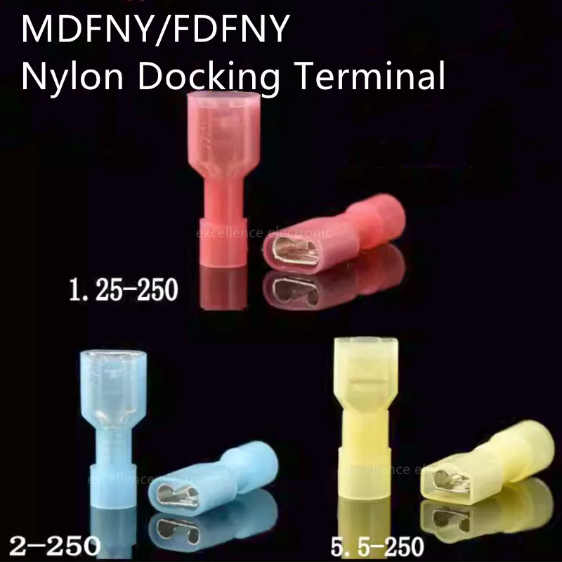 10/20/50sets 6.3mm Nylon Crimp Terminal MDFN/FDFN Fully Insulated Female + Male Spade Electrical Wire Connectors Wiring Plug Set