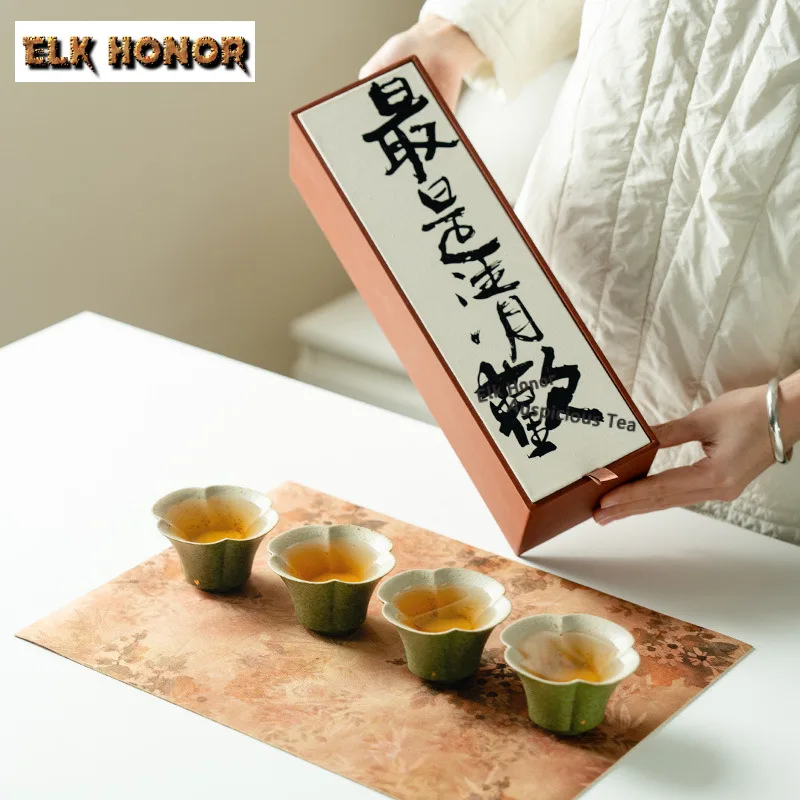 

Набор из 4 чашек для чая в ретро-стиле с зелеными, оранжевыми и золотыми вкраплениями, для чаепития и дегустации, ароматическая чашка Jianzhan Master Cup, 60 мл