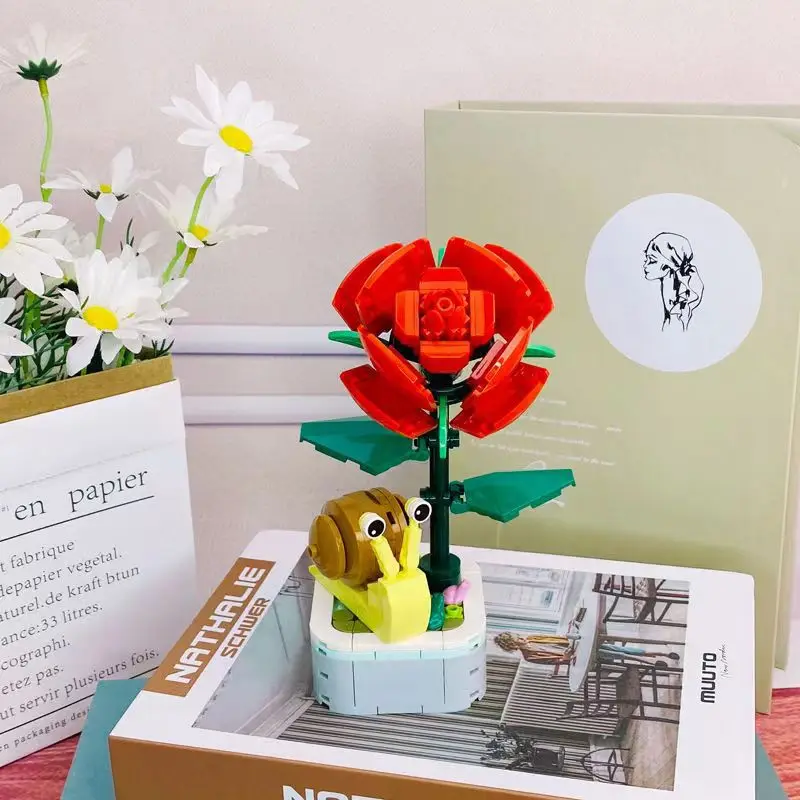 Rose Flower Building Block Flower Eternal Bouquet Prickly Pear Model Plant Decoration Educational Toy For Kids Birthday Gift