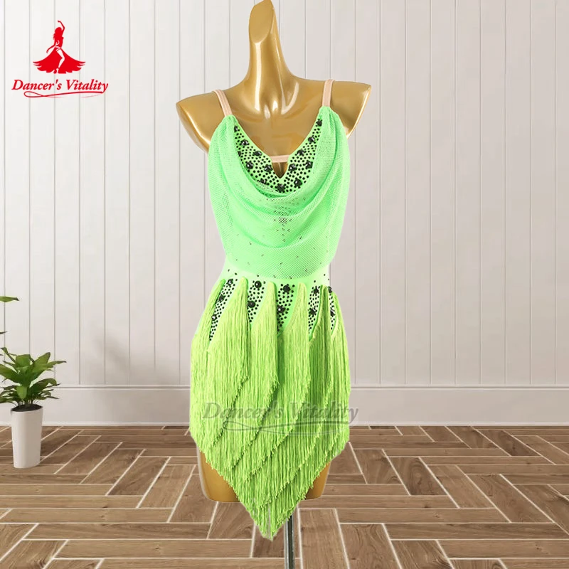 Dançarino vitalidade blackpool dança festival campeonatos de dança latina roupa adulto chacha realizar estilingue saia franjas personalizado