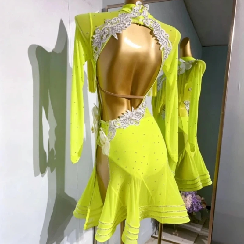 GB Standard Latin Dance Fringed Skirt 2025 New Professional Competition Performance Women's Art Exam Performance Dress