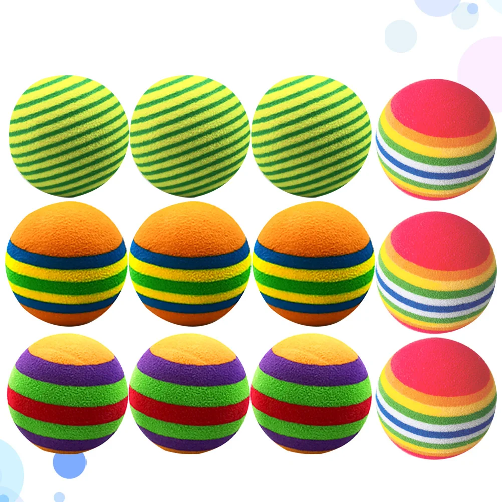 12Pcs Stripe Pattern Balls EVA Ball Colorful Balls Cat Pet Playing Balls Training Ball (4 Styles) Funny Ball