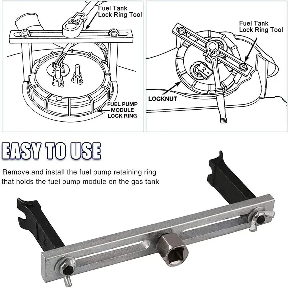 Gasoline Pump Cover Wrench Tool Stainless Steel Adjustable Cover Repair Kit Tank Fuel Remove Spanner Lock Wrench Lid H7L2