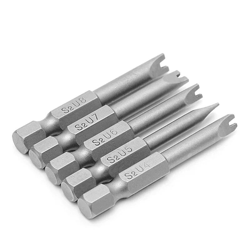 5Pcs 1/4 Inch Shank Hex Magnetic U Shaped Screwdriver Bits 50mm Length Long Spanner Screw Driver U4-U8 for Hand Tools