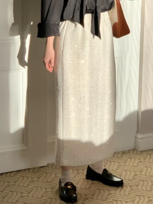 iny Sequin Thi Weave Skirt Women's Bla f-length Sparkling Long Skirt plus Size Glitter Dr Autumn Winter Season