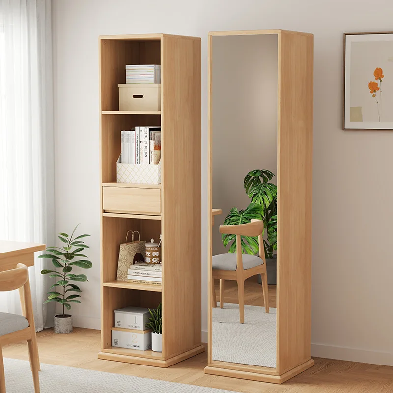 Locker Multifunctional Rotatable Locker Floor Vertical Integrated Bookcase with Full Body Mirror