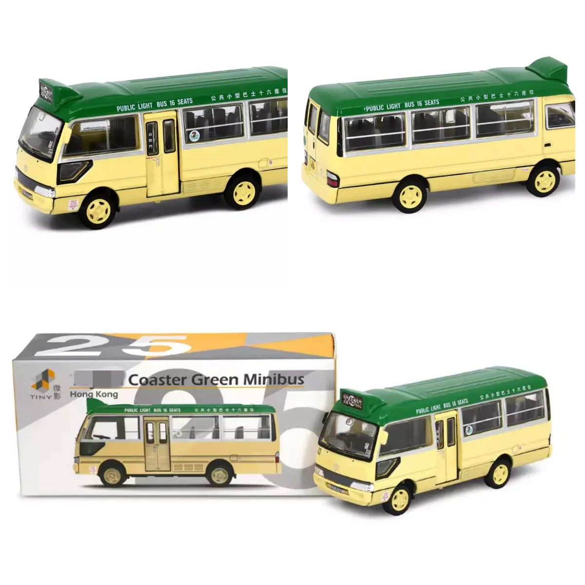 Tiny 1:76 Kauste green minibus 16-seat Tuen Mun Yuen Long alloy car Coaster model Bus Diecast Model Car Collection Limited Editi