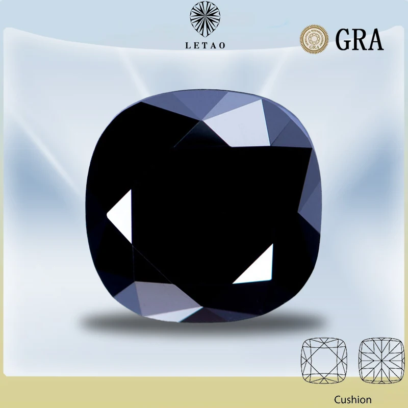 

Moissanite Gemstone Cushion Cut Black Primary Color Lab Grow Diamond for Charms Jewelry Making Materials with GRA Certificate