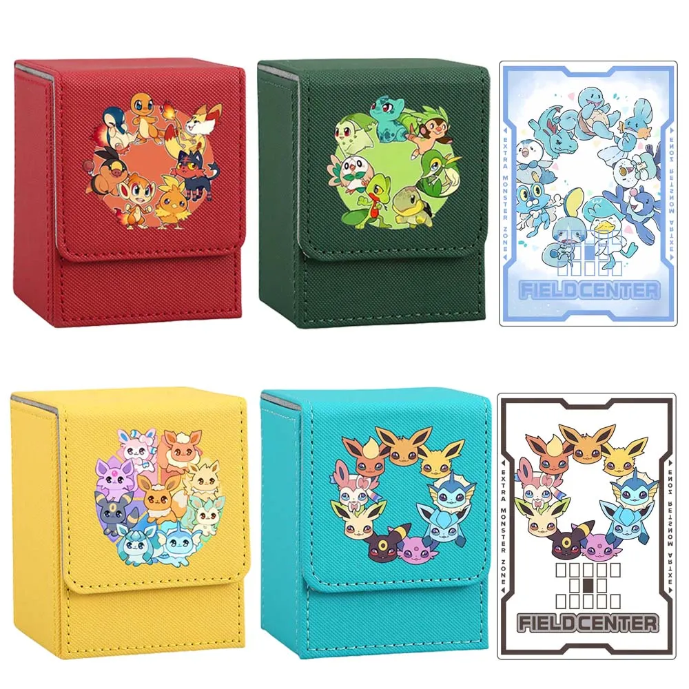 Pokemon Charmander Squirtle Bulbasaur Vaporeon Flareon Espeon Sylveon Кожаный ящик для хранения игровых карт Акриловая перегородка для карт