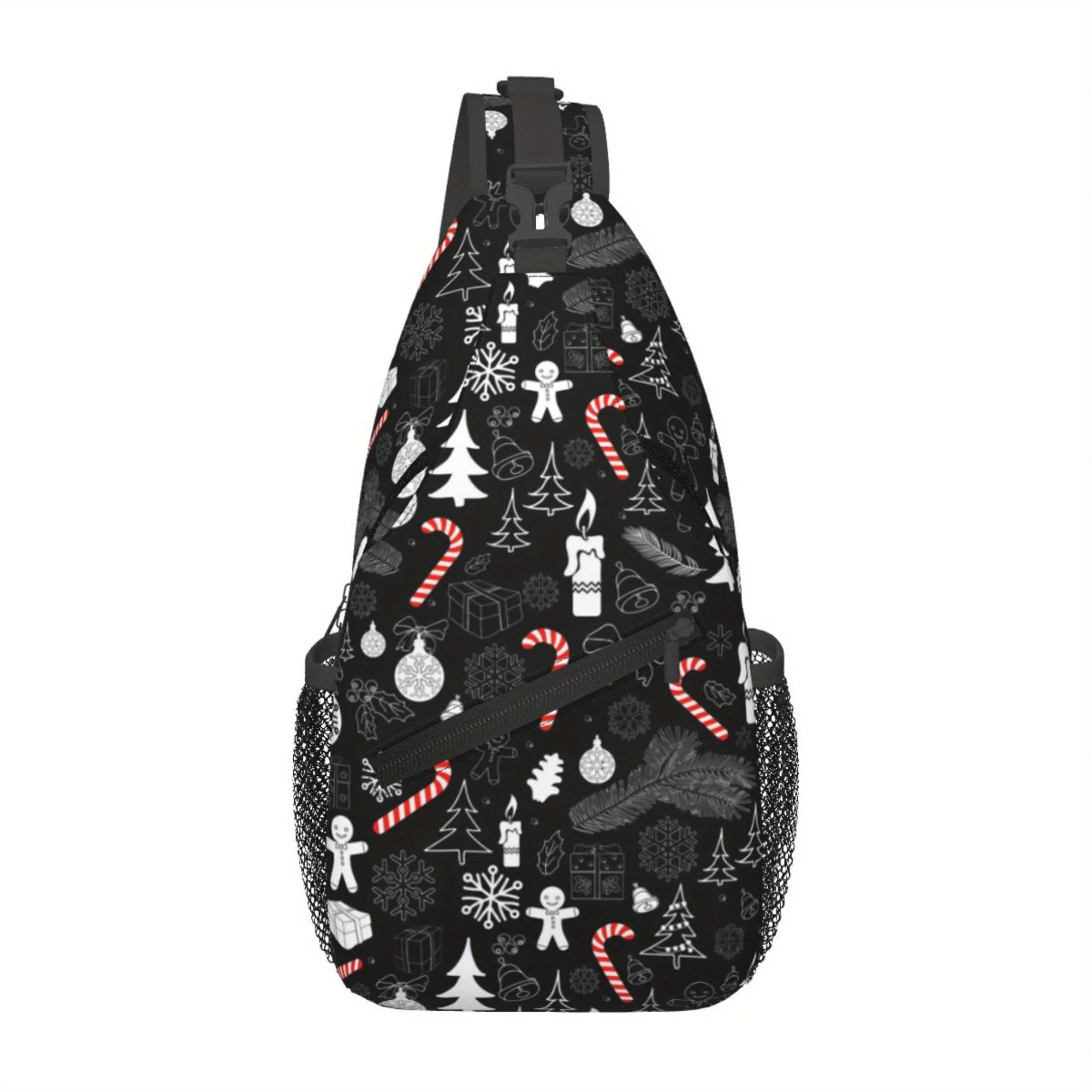 Men's Christmas Bells Candy Canes Tree Print Chest Bag Durable Crossbody Sling Backpack with Secure Zipper, Adjustable Strap