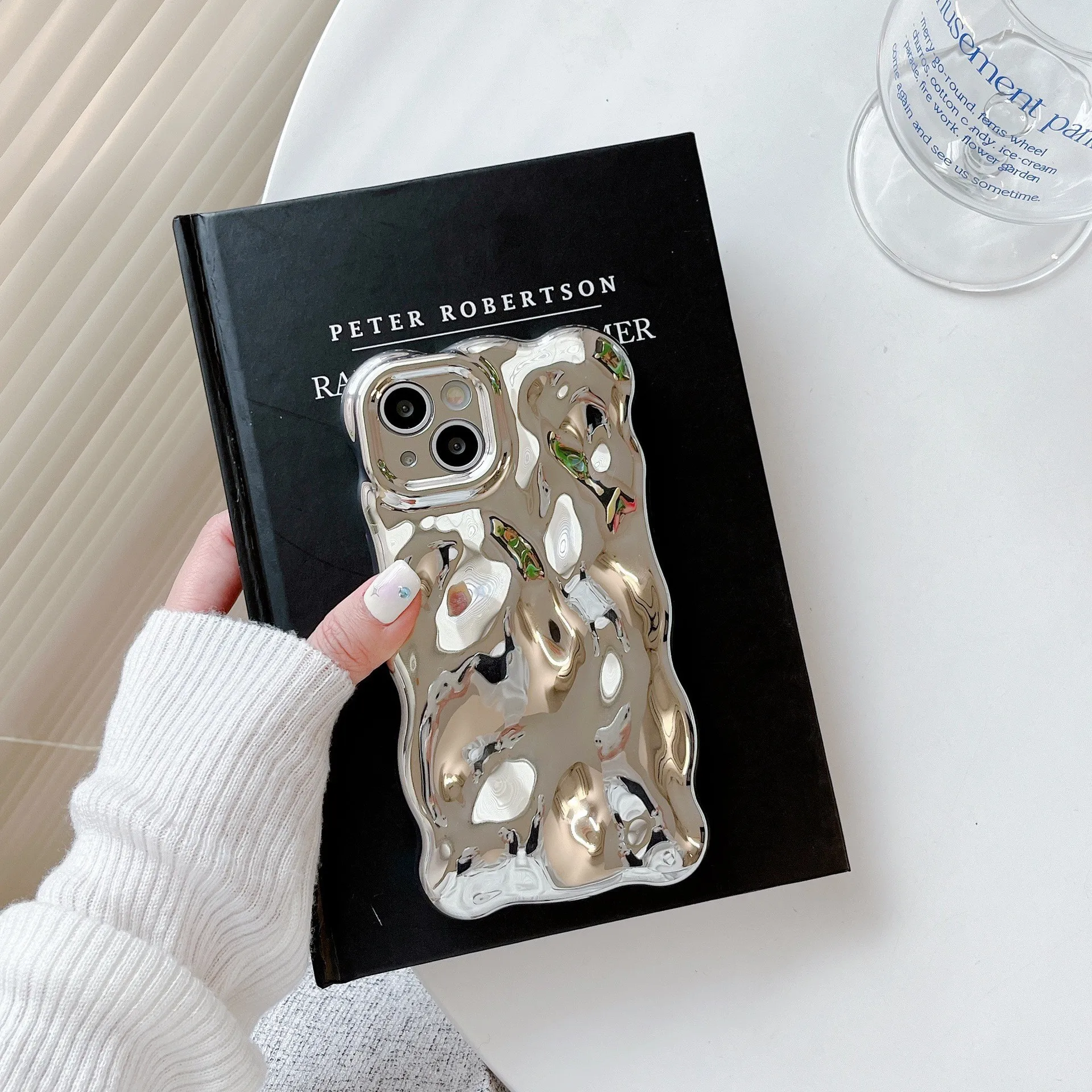 Ins Simplicity Solid Color Macaron Waves Bubbles Phone Cover Case for iPhone 16 15 14 13 12 11 Pro Max Plus