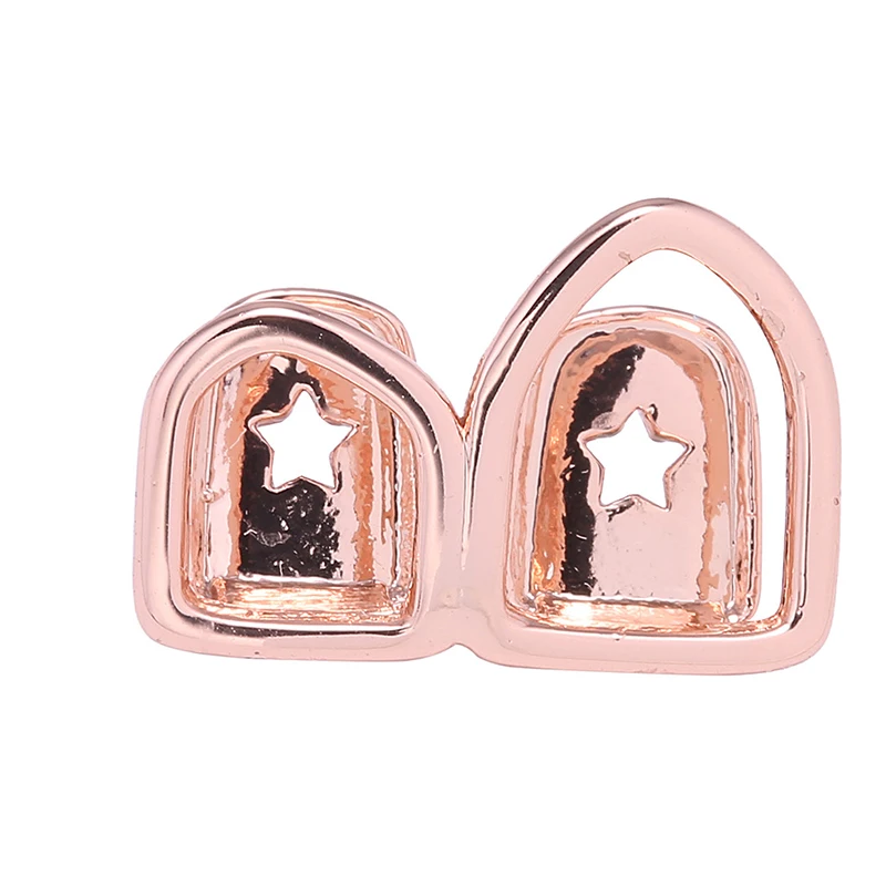 Plated Gold Metal Grills Vampire Fangs Open Face Single Teeth Double Cap Hip Hop Grills for Your Teeth for Party Favors