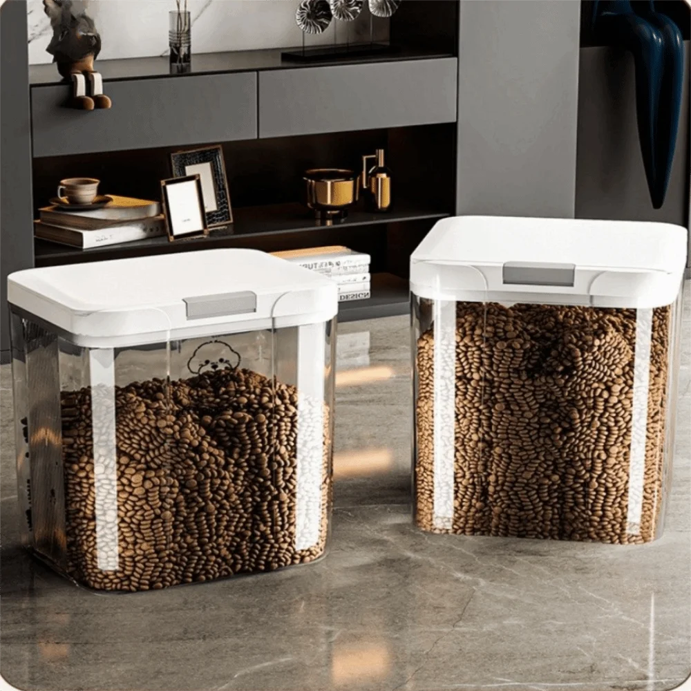 Moisture-Proof Pet Food Storage Container Large Capacity Insect Proof Grain Storage Box Flip Cover Transparent