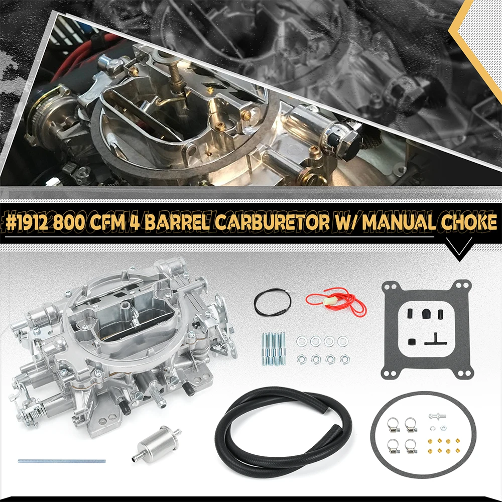 1912 Thunder Series 800CFM Square Flange 4-Barrel Carburetor w/ Manual choke