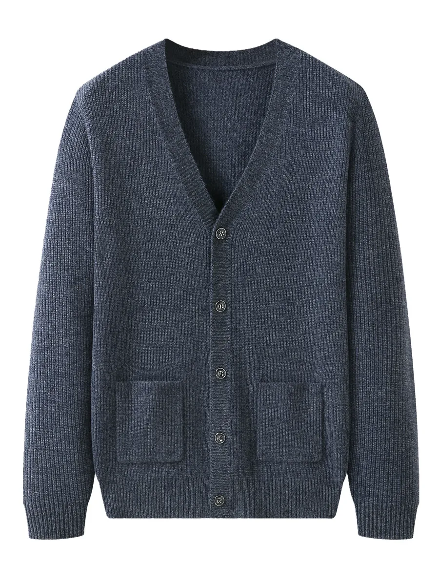 New plus Size Men's Cardigan Sweater Pure Wool Casual Knitted Outerwear Autumn Winter V-Ne Warm Fluffy Comfortable Dad Clothes