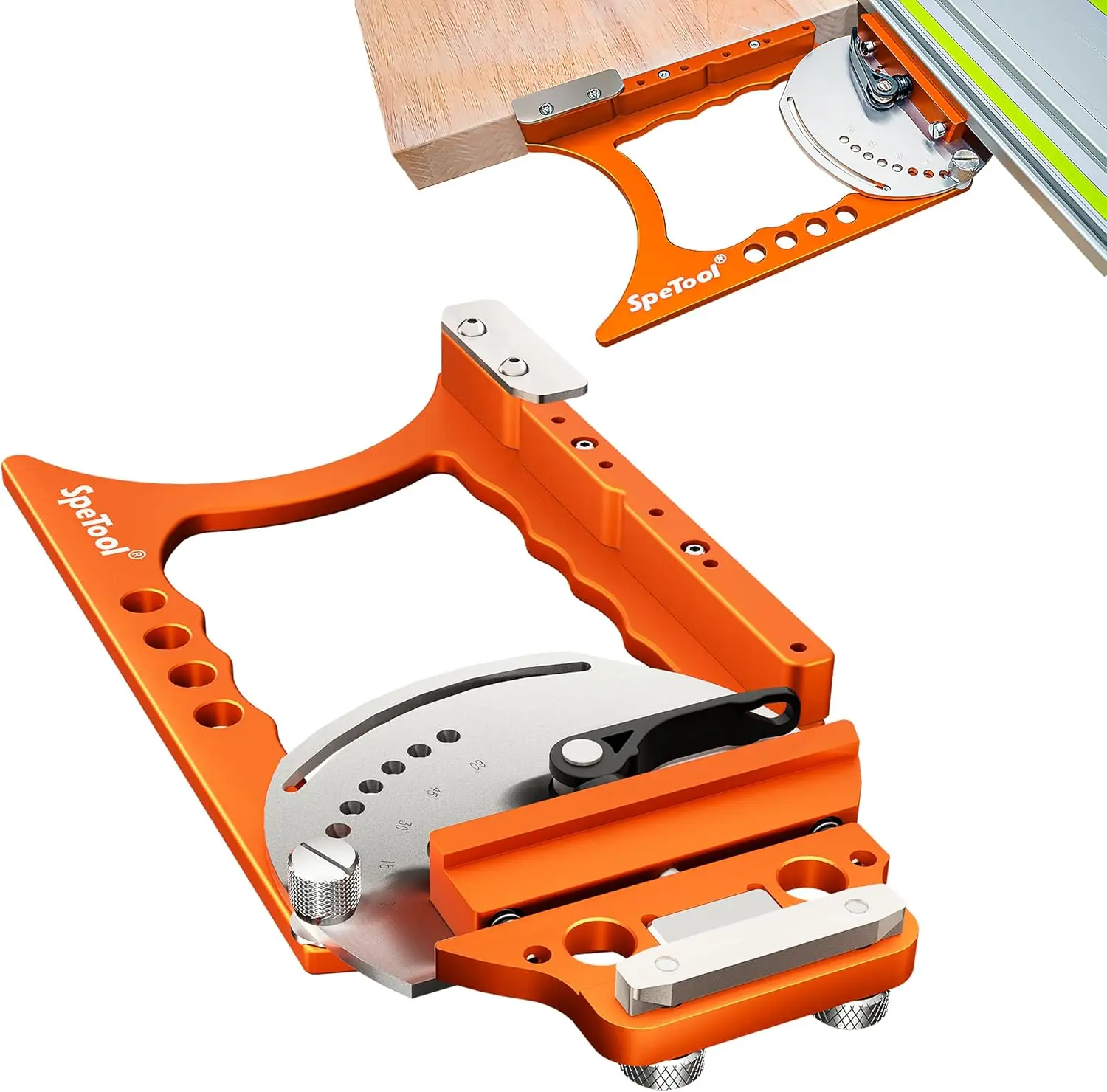 US SpeTool Adjustable Angle Track Saw Square, Track Saw Guide Rail Square with 9 Preset Angle Stops (0°–60°), Quick-Setup