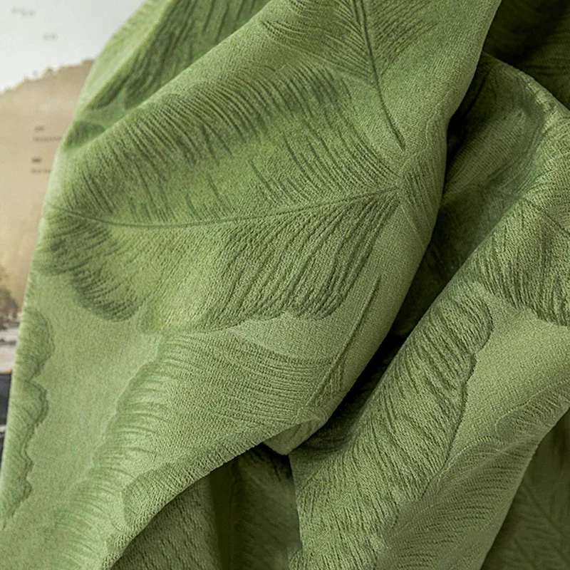 Modern Olive Green Blackout Curtains Light Luxury Velvet Leaf Embossed Drapes In Living Room Villa Home Decor JD258