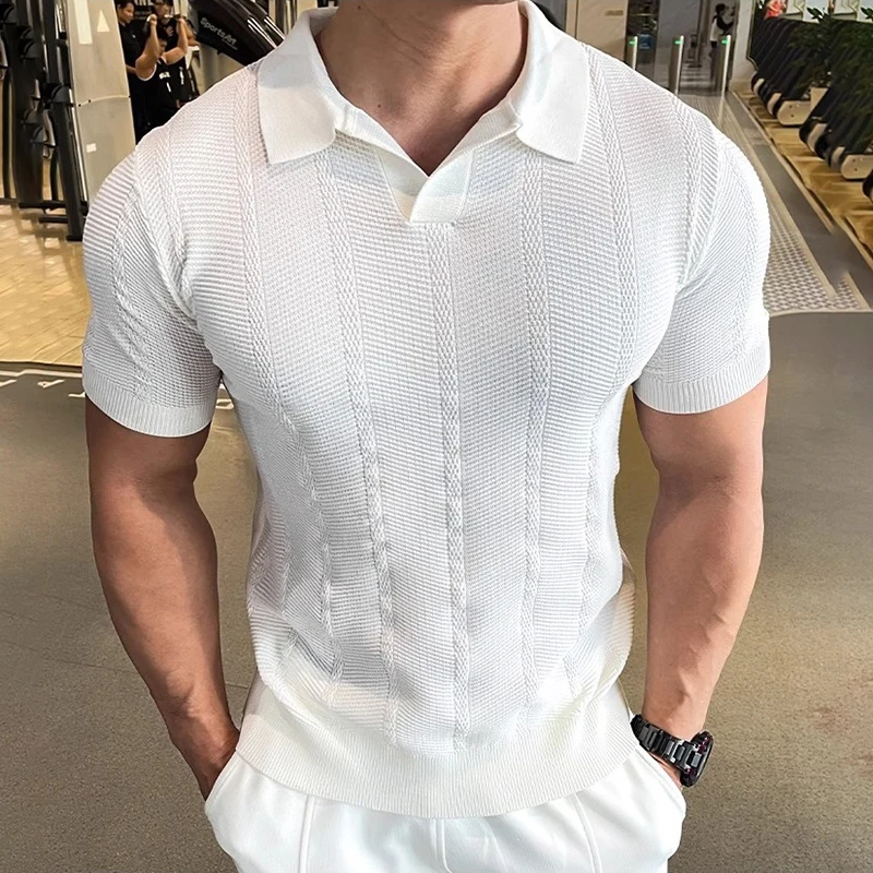 Sommer Business Poloshirt für Herren mit Kragen, Kurzarm, Gestrickt, Einfarbig, Slim Fit, Atmungsaktiv, Schnelltrocknend, Golf T-Shirt – Detail 13