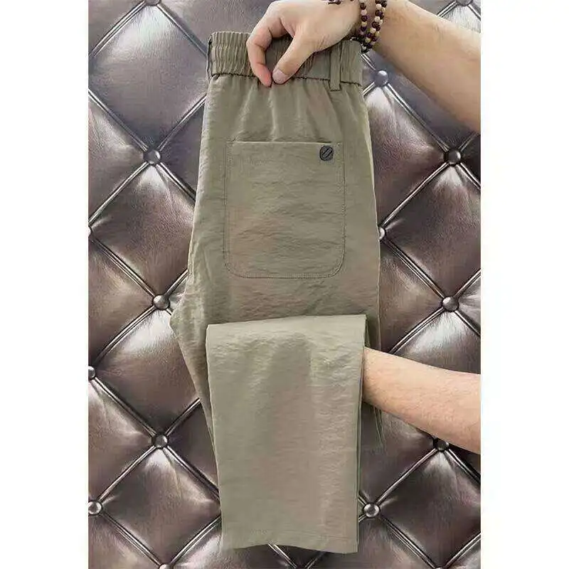 Men's Ice Silk Loose Fit Casual Pants Breathable Lightweight Summer Construction Site Wear Resistant Straight Leg Trousers