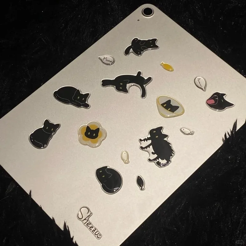 Cute Funny Black Cat 3D Jelly Stickers - Kitten Relief Resin Decals for IPad Phone Cases Camera Scrapbook & Journal Decoration