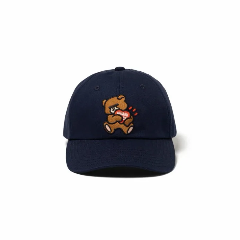 Human Made 26AW 6Panel Twill Cap, Heart Embroidery Bear Patch Baseball Hat for Unisex