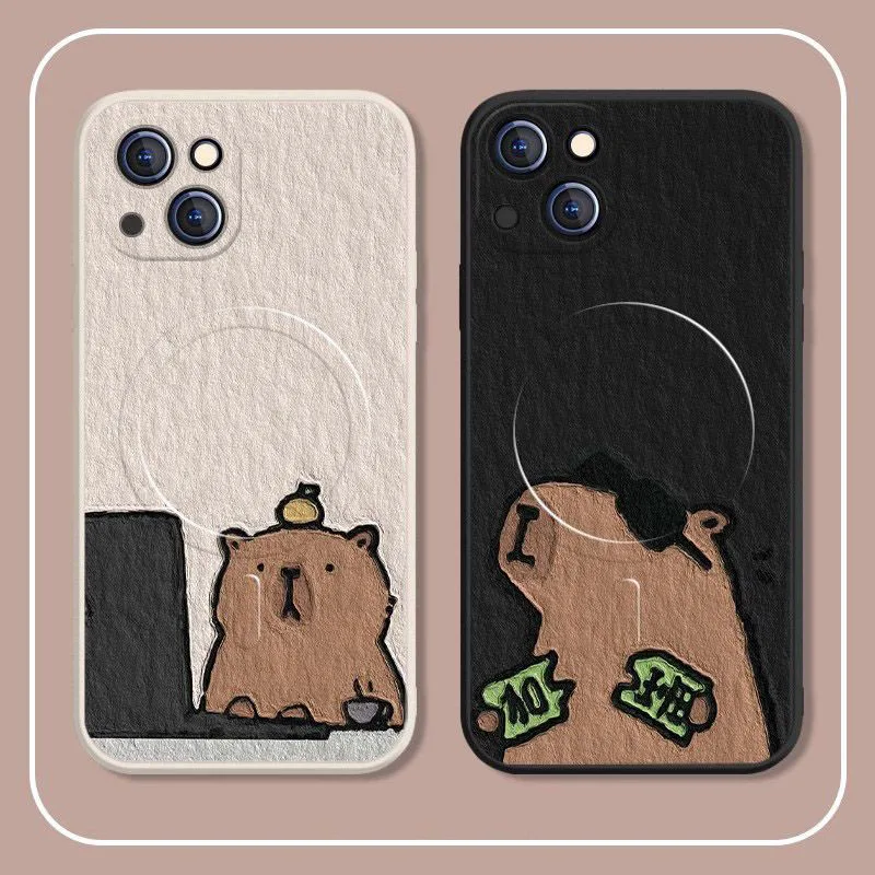

Adorable Fluffy Capybara Furry Phone Case Soft Plush Cover for IPhone Fashion Cute Protective Shell with Decor Gift Kawaii