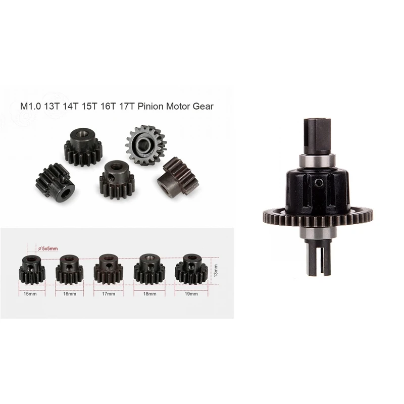 YSUN-5Pcs 8195 5Mm M1 13T 14T 15T 16T 17T Pinion Motor Gear With 60065 Differential Gear Set For 1/8 HSP
