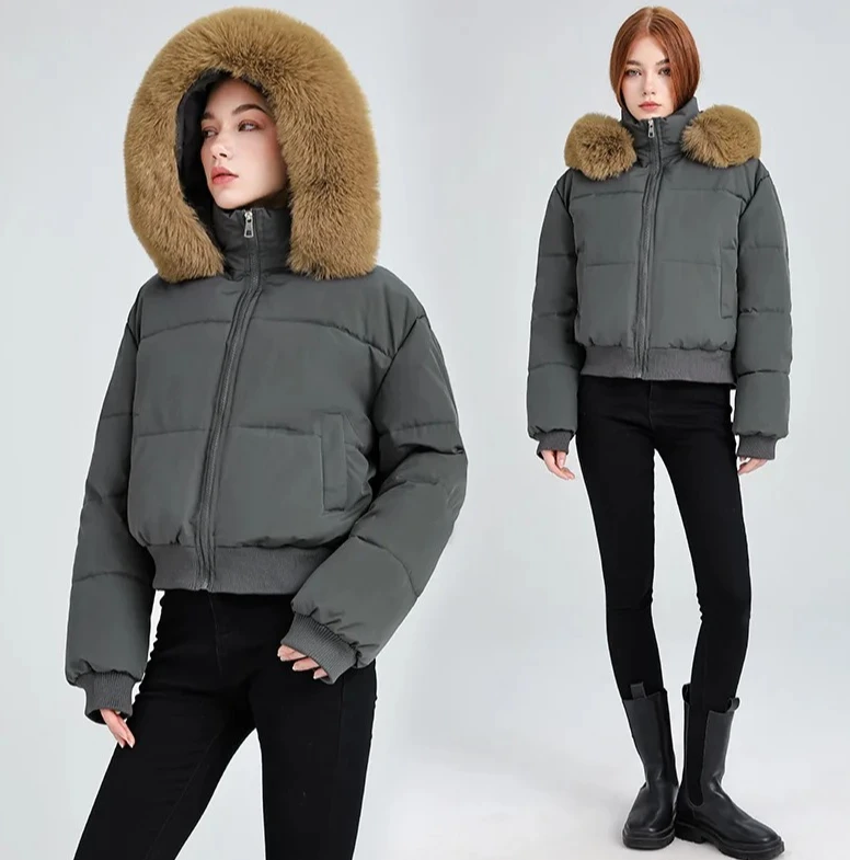 스위트 스타일 짧은 퍼퍼 코트, 여성용 후드 퍼 칼라 재킷, 두꺼운 브레드 스타일 루즈핏, 겨울 신상품