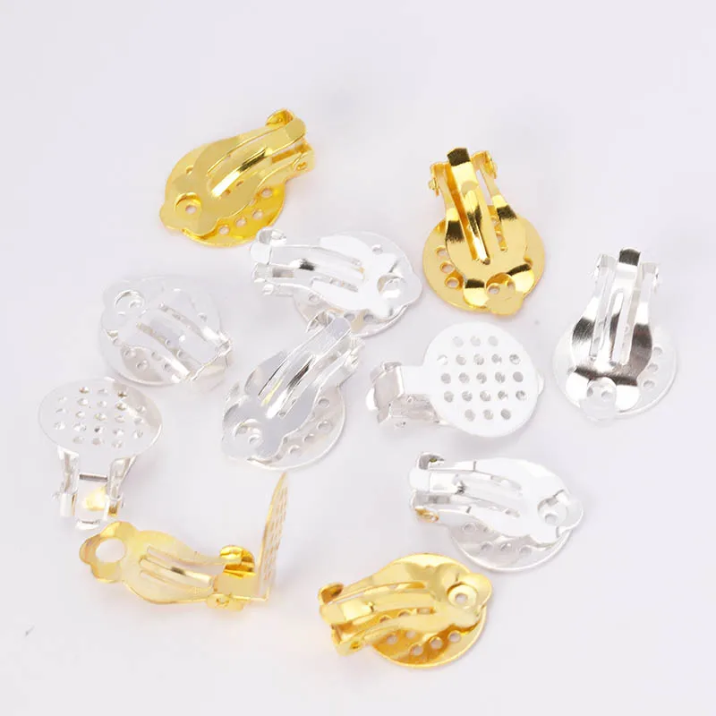50pcs High Quality Gold Silver Iron Ear Clip Earrings Hole Bezel Blanks Cabochons Setting Base Diy Components Findings Supplier