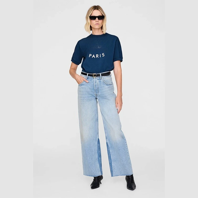 

Женская модная летняя футболка с короткими рукавами, модный хлопковый топ с фетровой нашивкой и вышивкой спереди