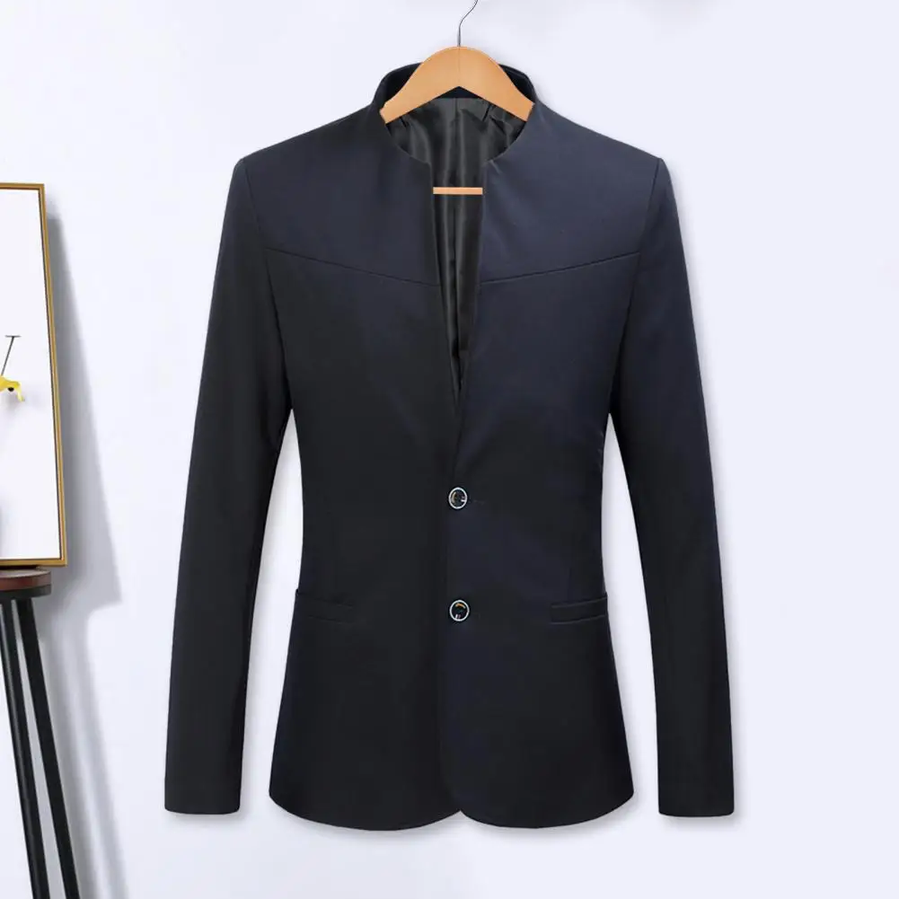 Chinese Style Mandarin Stand Collar Business Casual Wedding Slim Fit Blazer Men Casual Suit Jacket Male Coat 3XL