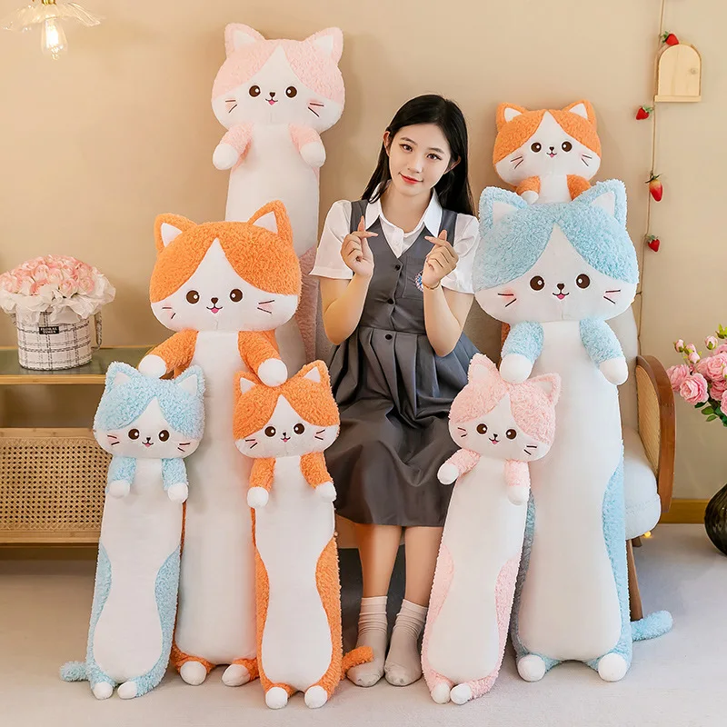 80/100/120cm Cute Soft Long Cat Plush Toys Kawaii Stuffed Pause Office Nap Pillow Bed Sleep Home Decor Gift Doll for Kids Girls