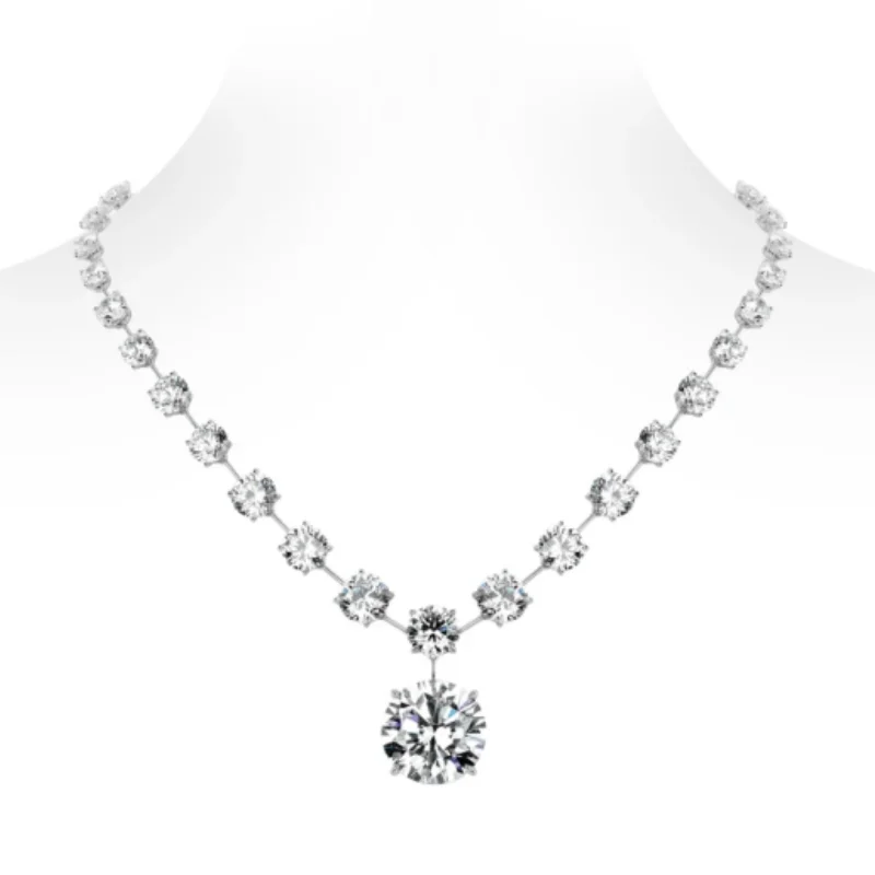 BELLUX Official Design: 925 Silver Synthetic Zircon White Four Claw Full Diamond Sparkling Simple Necklace