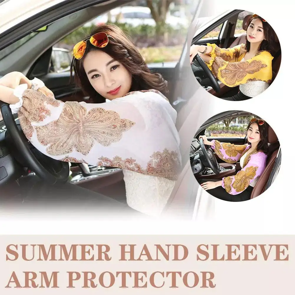 Chal de manga de brazo de protección solar impreso para mujer, bufanda delgada Anti UV para ciclismo al aire libre, manga de gasa de verano para conducir, protector solar C0S0