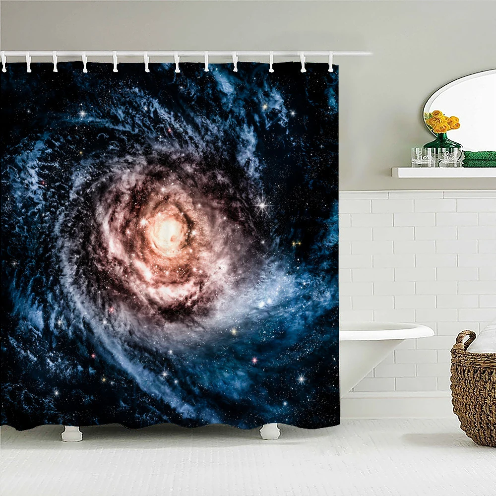 Night View Starry sky Earth Moon 3D Printing Shower Curtain with Hooks Waterproof Fabric Home Bathroom Curtains 180x180CM