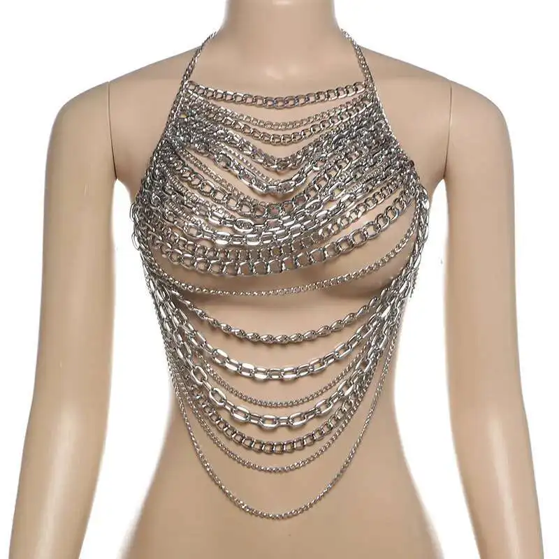 

Women's 2025 Summer Wear New Product Fashionable and Personalized Metal Chain Hanging Neck Open Back Sexy Hollow Small Tank Top