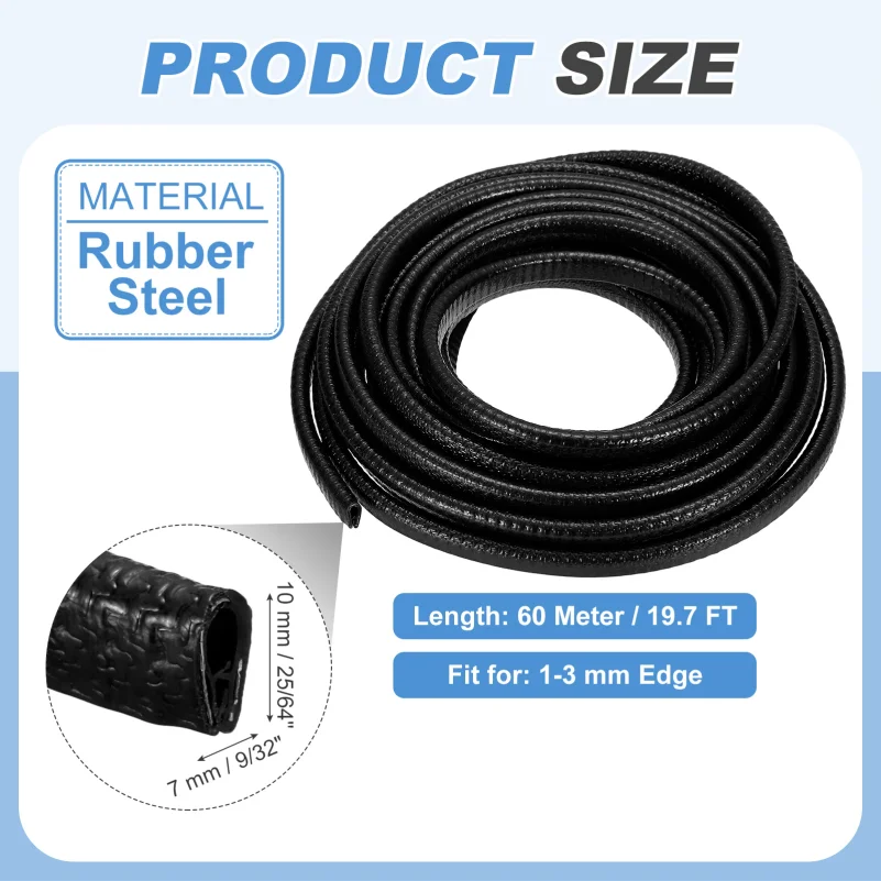 6/10M Rubber Edge Trim Guard U Channel Edge Protector Seal Strip with Metal Clips for Car Door Sheet Metal Hatches Table Corners