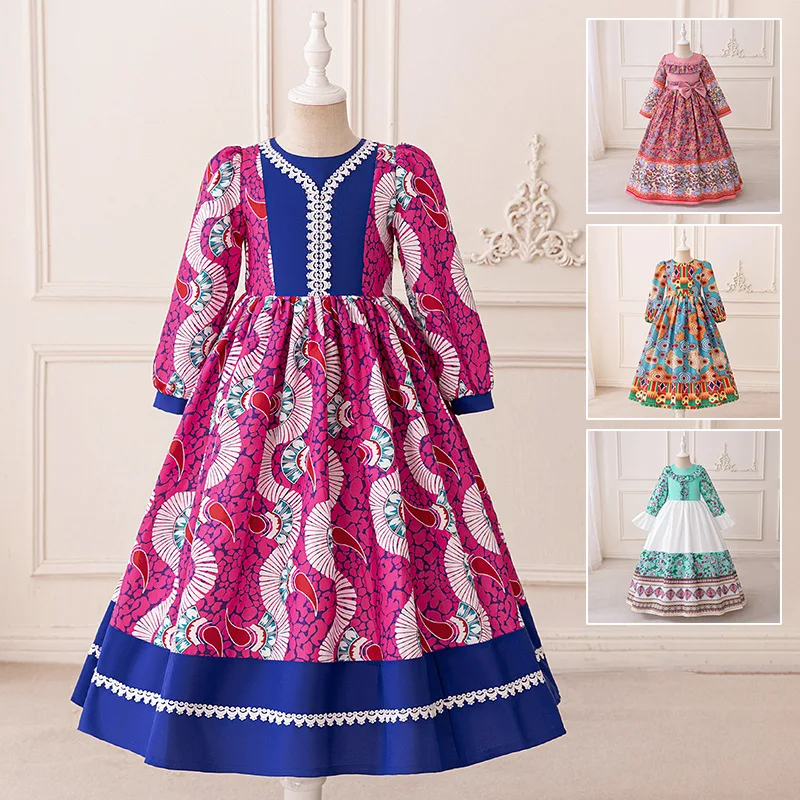 

Long Dress Girls Dresses Princess Vestidos Round Neck Embroidery Lantern Sleeve Elegant Muslim Evening Sweet Children Gown 2026