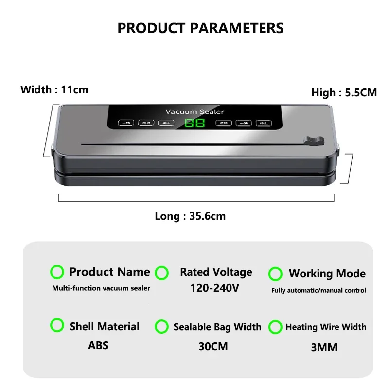 Electric Vacuum Sealer Dry/Wet Food Sealed Packaging Kitchen Food Storage Seal UV Sterilization Built-in Cutter Knife EU/US