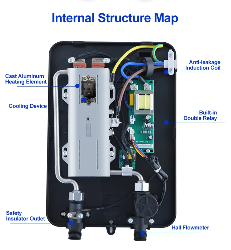 Calentador de agua instantáneo eléctrico montado en la pared sin tanque, 3500w, 220v, sin tanque, con control táctil, para el hogar y el hotel, uso múltiple de fábrica
